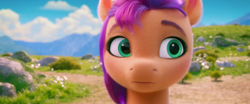 Size: 1914x800 | Tagged: safe, screencap, sunny starscout, earth pony, pony, g5, my little pony: a new generation, spoiler:g5, spoiler:my little pony: a new generation, female, mare, surprised