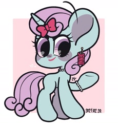 Size: 1405x1527 | Tagged: safe, artist:oc_ponys, oc, oc only, oc:jenni love, pony, unicorn, 2021, bracelet, female, heart, jewelry, looking at you, mare, necklace, raised hoof, ribbon, solo