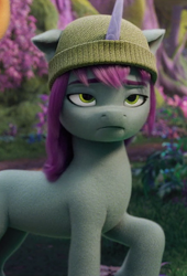 Size: 450x660 | Tagged: safe, screencap, mint grove, pony, unicorn, g5, my little pony: a new generation, spoiler:my little pony: a new generation, beanie hat, cropped, female, hat, mare, raised hoof, reaction image, solo