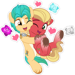 Size: 5000x4941 | Tagged: safe, artist:jhayarr23, hitch trailblazer, sprout cloverleaf, earth pony, pony, g5, commission, cute, duo, duo male, gay, heart, hitchsprout, hug, hugging a pony, looking at each other, looking at someone, male, nuzzling, shipping, simple background, smiling, sproutbetes, stallion, transparent background, ych result
