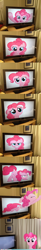 Size: 500x3082 | Tagged: safe, artist:astiam300, pinkie pie, earth pony, pony, g4, cartoon physics, female, fourth wall, fourth wall destruction, irl, mare, my little brony, photo, pinkie being pinkie, pinkie physics, ponies in real life, television