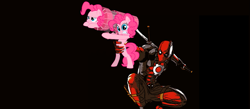 Size: 975x425 | Tagged: safe, artist:thewolfheart89, pinkie pie, earth pony, pony, g4, 2012, black background, crossover, deadpool, marvel, simple background, wade wilson