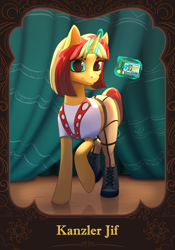 Size: 1668x2388 | Tagged: safe, artist:alrumoon_art, artist:kanzlerjif, sunset shimmer, pony, unicorn, g4, clothes, collaboration, cosplay, costume, female, leeloo, looking at you, magic, mare, solo, sunset cosplay flashmob, telekinesis, the fifth element