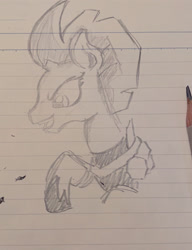 Size: 1572x2048 | Tagged: safe, artist:tiga mega, tempest shadow, pony, unicorn, g4, broken horn, bust, female, horn, lined paper, mare, pencil, sketch, solo, traditional art