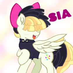 Size: 2048x2048 | Tagged: safe, artist:tiga mega, songbird serenade, pegasus, pony, g4, my little pony: the movie, blushing, clothes, female, hair over eyes, high res, mare, open mouth, raised hoof, sia (singer), solo