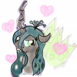 Size: 2048x2048 | Tagged: safe, artist:tiga mega, queen chrysalis, changeling, changeling queen, pony, g4, female, heart, high res, looking at you, mare, simple background, solo, white background