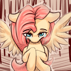 Size: 2000x2000 | Tagged: safe, artist:falses, fluttershy, pegasus, g4, crying, cute, digital art, eyes open, female, high res, looking at you, mare, panic, sad, shading, simple background, sketch, solo, spread wings, tears of pain, wings