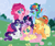 Size: 1809x1529 | Tagged: safe, artist:xxcheerupxxx, applejack, fluttershy, pinkie pie, rainbow dash, rarity, twilight sparkle, earth pony, pegasus, pony, unicorn, g4, accessory, hat, mane six, mane six opening poses, redesign, unicorn twilight