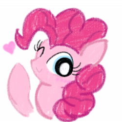 Size: 4096x4096 | Tagged: safe, artist:tiga mega, pinkie pie, earth pony, pony, g4, emanata, female, heart, looking at you, mare, one eye closed, raised hoof, simple background, smiling, solo, white background, wink, winking at you