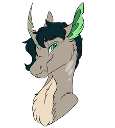 Size: 1920x2134 | Tagged: safe, artist:ask-y, oc, oc only, pony, unicorn, bust, chest fluff, curved horn, ear fluff, green eyes, horn, looking at you, male, simple background, stallion, transparent background, unicorn oc