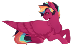 Size: 2944x1875 | Tagged: safe, artist:delzol, oc, oc only, pegasus, pony, lying down, male, multicolored hair, pegasus oc, prone, rainbow hair, simple background, solo, stallion, transparent background, wings