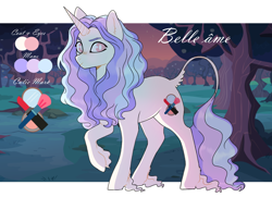 Size: 1280x928 | Tagged: safe, artist:delzol, oc, oc only, pony, unicorn, female, horn, leonine tail, mare, offspring, outdoors, parent:fancypants, parent:fleur-de-lis, parents:fancyfleur, reference sheet, solo, tail, tree, unicorn oc