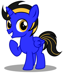 Size: 2837x3294 | Tagged: safe, artist:strategypony, oc, oc only, oc:zee ayoura, alicorn, pony, colt, foal, high res, horn, male, raised hoof, simple background, solo, transparent background, wings