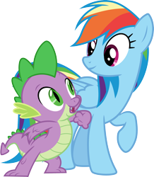 Size: 3000x3442 | Tagged: safe, artist:cloudy glow, rainbow dash, spike, dragon, pegasus, pony, g4, pinkie pride, .ai available, duo, female, high res, male, mare, simple background, transparent background, vector