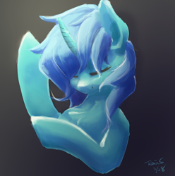 Size: 2139x2160 | Tagged: safe, artist:rainsketch, lyra heartstrings, pony, unicorn, g4, bust, female, high res, horn, mare, portrait, simple background, solo