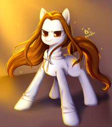 Size: 1421x1607 | Tagged: safe, artist:biotari, oc, oc:sky light, earth pony, pony, clothes, determined, hoodie, lidded eyes, male, smiling, solo, stallion