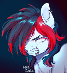 Size: 397x430 | Tagged: safe, artist:biotari, oc, oc only, oc:tiorafa, pony, angry, bust, ear piercing, earring, gritted teeth, jewelry, male, piercing, solo, stallion