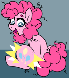 Size: 776x877 | Tagged: safe, artist:/d/non, pinkie pie, earth pony, pony, g4, cutie mark, cutiespark, februpony, female, filly, filly pinkie pie, foal, freckles, frizzy hair, open mouth, pink hair, sitting, solo, wide eyes, younger