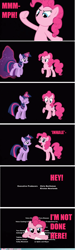 Size: 500x1674 | Tagged: safe, edit, edited screencap, screencap, pinkie pie, twilight sparkle, earth pony, pony, unicorn, g4, magic duel, season 3, breaking the fourth wall, end credits, my little brony, no mouth, unicorn twilight