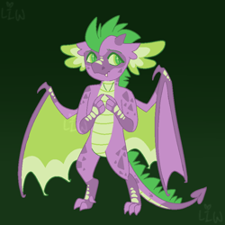 Size: 800x800 | Tagged: safe, artist:lepz_weird, spike, dragon, alternate design, colored pupils, horns, male, nervous, slit pupils, solo, spread wings, winged spike, wings