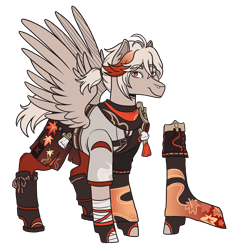 Size: 2800x3000 | Tagged: safe, artist:monnarcha, pegasus, pony, clothes, genshin impact, high res, kazuha (genshin impact), male, ponified, simple background, solo, stallion, transparent background