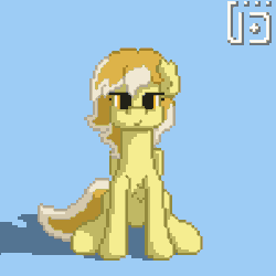 Size: 800x800 | Tagged: safe, artist:vohd, oc, oc only, oc:orange cream, pegasus, pony, animated, blinking, blue background, chest fluff, female, folded wings, front view, gif, hooves, licking, loop, mare, mlem, one eye closed, pegasus oc, pixel art, raised hoof, shading, shadow, signature, silly, simple background, sitting, smiling, solo, tail, tongue out, two toned mane, two toned tail, wings, wink
