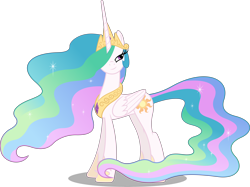 Size: 10000x7483 | Tagged: safe, artist:fruft, princess celestia, alicorn, pony, g4, sweet and elite, .svg available, absurd resolution, ethereal mane, ethereal tail, female, hair over one eye, jewelry, lidded eyes, looking at you, mare, regalia, simple background, smiling, smirk, solo, tail, transparent background, vector