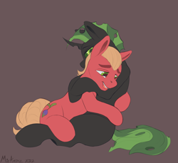 Size: 3000x2750 | Tagged: safe, artist:miramore, sprout cloverleaf, oc, oc:kai, changeling, earth pony, pony, g5, changeling oc, crying, duo, embrace, gay, green changeling, high res, horn, hug, male, male oc, sad smile, simple background, snuggling, stallion