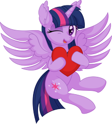 Size: 6214x6835 | Tagged: safe, artist:cyanlightning, twilight sparkle, alicorn, pony, g4, .svg available, absurd resolution, cute, ear fluff, female, heart, heart pillow, looking at you, mare, pillow, simple background, smiling, solo, transparent background, twiabetes, twilight sparkle (alicorn), vector