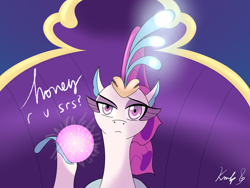 Size: 2048x1536 | Tagged: safe, artist:kmlp, derpibooru exclusive, queen novo, seapony (g4), g4, my little pony: the movie, bust, crown, eyebrows, eyelashes, eyeshadow, female, fins, floppy ears, flowing mane, glowing, jewelry, looking at you, makeup, ocean, orb, purple eyes, queen novo's orb, raised eyebrow, reaction image, regalia, seaquestria, seriously, signature, throne, underwater, water