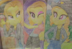 Size: 1080x743 | Tagged: artist needed, safe, adagio dazzle, equestria girls, g4, cowboy hat, disguise, disguised siren, hat, one eye closed, three quarter view, traditional art, wink