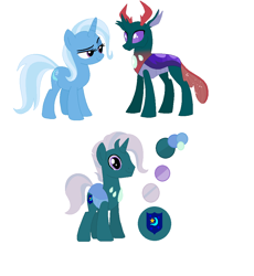 Size: 940x1020 | Tagged: safe, artist:mlplpstoycustoms, pharynx, trixie, changedling, changeling, changepony, hybrid, g4, female, interspecies offspring, male, offspring, parent:pharynx, parent:trixie, parents:phartrix, phartrix, prince pharynx, shipping, simple background, straight, white background