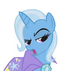 Size: 730x720 | Tagged: safe, edit, edited screencap, screencap, trixie, pony, unicorn, boast busters, g4, season 1, background removed, brooch, cape, clothes, female, jewelry, not a vector, open mouth, simple background, solo, transparent background, trixie's brooch, trixie's cape