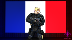 Size: 3840x2160 | Tagged: safe, artist:equeenart, oc, oc:nickyequeen, donkey, anthro, 3d, counter terrorist, counter-strike: global offensive, famas, flag, france, g.i.g.n, gendarmerie, gun, high res, male, pose, rifle, weapon