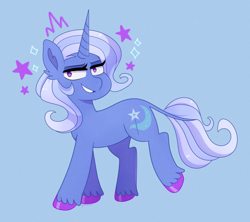 Size: 640x569 | Tagged: safe, artist:emera33, trixie, pony, unicorn, g4, grin, leonine tail, lidded eyes, looking at you, smiling, solo, sparkles, tail