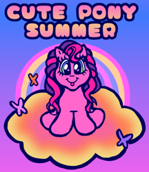 Size: 640x741 | Tagged: safe, artist:mewnikitty, skywishes, butterfly, earth pony, pony, g3, cloud, cute, cutewishes, dialogue, female, looking at you, mare, on a cloud, rainbow, sitting, solo, tongue out