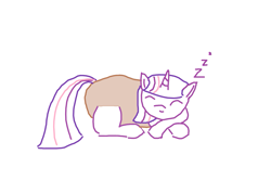 Size: 1563x1114 | Tagged: safe, artist:purblehoers, twilight sparkle, pony, unicorn, g4, crossed hooves, eyes closed, female, food, mare, ms paint, onomatopoeia, potato, simple background, sleeping, smiling, solo, sound effects, unicorn twilight, white background, zzz
