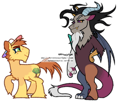 Size: 1600x1334 | Tagged: safe, artist:renhorse, applejack, discord, pony, g4, applejack (male), februpony, hat, rule 63, simple background, transparent background