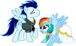 Size: 720x437 | Tagged: safe, artist:mlplary6, rainbow dash, soarin', pegasus, pony, g4, bride, clothes, dancing, dress, female, groom, husband and wife, male, marriage, married couple, png, ship:soarindash, shipping, straight, wedding, wedding dress