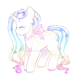 Size: 1024x1024 | Tagged: safe, artist:miioko, oc, oc only, pony, unicorn, deviantart watermark, eyes closed, female, hoof polish, horn, mare, obtrusive watermark, simple background, smiling, unicorn oc, watermark, white background