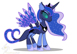 Size: 1700x1200 | Tagged: safe, artist:galeemlightseraphim, princess luna, changedling, changeling, pony, robot, robot pony, g4, base used, changedlingified, changelingified, crossover, cybug, ethereal mane, hoof shoes, peytral, simple background, solo, species swap, starry mane, transparent background, wreck-it ralph