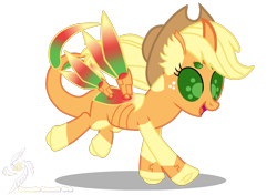 Size: 1700x1200 | Tagged: safe, artist:galeemlightseraphim, applejack, changedling, changeling, pony, robot, robot pony, g4, base used, changedlingified, changelingified, coat markings, crossover, cybug, female, freckles, hat, mare, open mouth, simple background, smiling, socks (coat markings), solo, species swap, transparent background, wreck-it ralph
