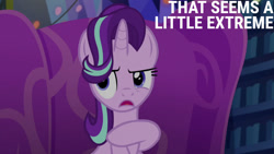 Size: 1280x720 | Tagged: safe, edit, edited screencap, editor:quoterific, screencap, starlight glimmer, pony, unicorn, a hearth's warming tail, g4, season 6, female, library, mare, open mouth, solo, twilight's castle, twilight's castle library