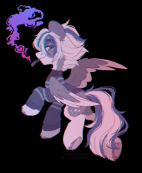 Size: 1122x1369 | Tagged: safe, artist:maximkoshe4ka, oc, pegasus, pony, black background, butt, clothes, colored wings, male, plot, simple background, smoking, solo, stallion, sweater, wings