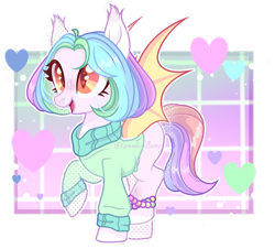Size: 1280x1158 | Tagged: safe, artist:lavender-bases, artist:starshade, oc, bat pony, g4, base used, bat wings, clothes, female, heart, heart eyes, mare, open mouth, open smile, simple background, smiling, solo, standing on two hooves, sweater, transparent background, wingding eyes