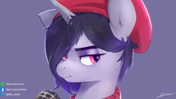 Size: 3840x2160 | Tagged: safe, artist:naafreelanceartist, onyx, pony, unicorn, g5, my little pony: a new generation, beatnik pony, beret, female, hat, high res, lidded eyes, mare, solo