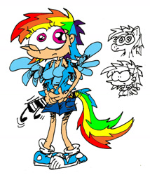 Size: 1236x1444 | Tagged: safe, artist:andreu-t, rainbow dash, human, g4, female, humanized, simple background, solo, tail, tailed humanization, white background, winged humanization, wings