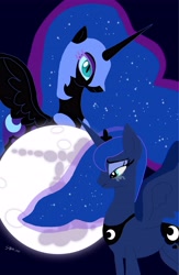 Size: 3000x4615 | Tagged: safe, artist:sarahthefox97, nightmare moon, princess luna, alicorn, pony, g4, duo, female, inner demons, mare in the moon, moon, sad