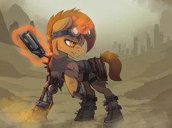 Size: 1500x1123 | Tagged: safe, artist:darksittich, oc, oc only, pony, unicorn, fallout equestria, amputee, prosthetic leg, prosthetic limb, prosthetics, solo