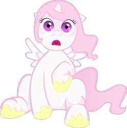 Size: 1942x1959 | Tagged: safe, artist:sushimango, princess celestia, alicorn, pony, g4, eye clipping through hair, female, full body, hoof shoes, open mouth, pink mane, pink tail, pink-mane celestia, raised hoof, shading, shocked, simple background, sitting, solo, spread wings, tail, transparent background, vector, wings
